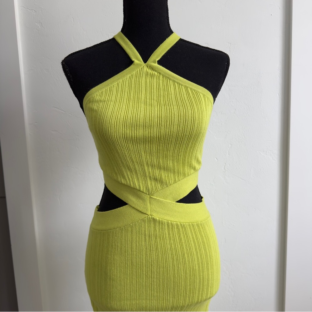 Runaway Chartreuse Green Cut Out Textured Knit Dress S - Picture 5 of 10
